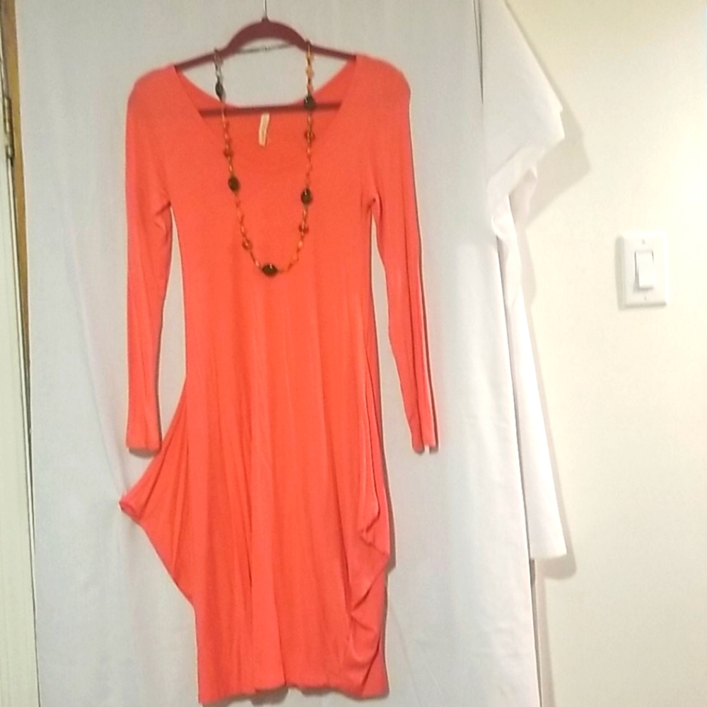 Peach dress with necklace